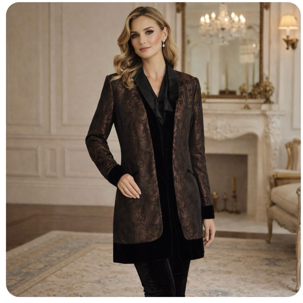 Per Se by Carlisle Metallic Velvet Jacket Coat Snakeskin Animal Print Elegant